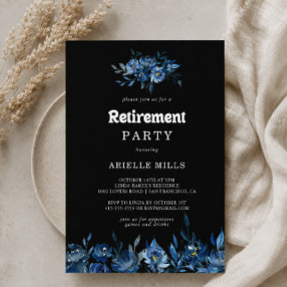 Royal Navy Blue Floral Retirement Party Invitation