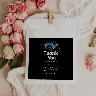 Royal Navy Blue Floral Thank You Wedding Favour Bag