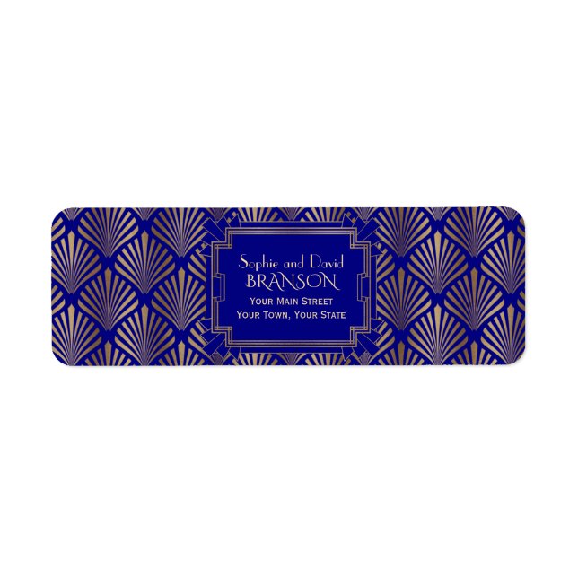 Royal Navy Blue Gold Great Gatsby Art Déco Mariage (Devant)