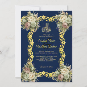 Royal Navy Blue Gold Ottoman Islamic Wedding Invitation