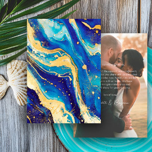 Royal Navy Blue Gold Personalized Photo Wedding Thank You Card