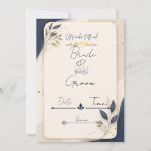 Royal Navy Blue & Gold Wedding Invitation Card   N