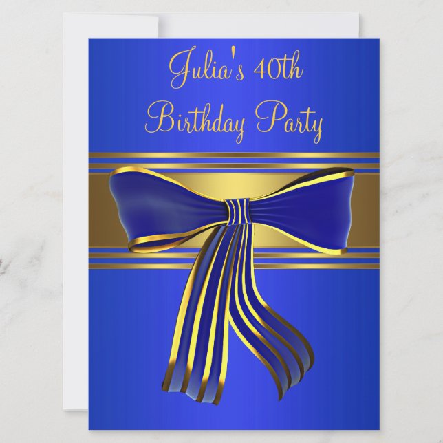 Royal Navy Blue Gold Womans 40th Birthday Party Invitation (Front)