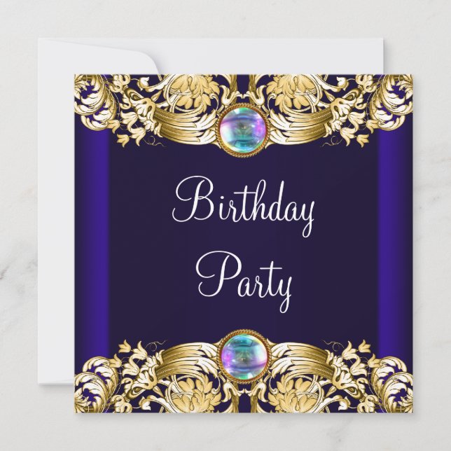 Royal Navy Blue Gold Womans Birthday Party Invitation (Front)