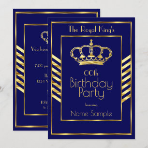 Royal Navy Blue King Man Birthday Party Gold Crown Invitation
