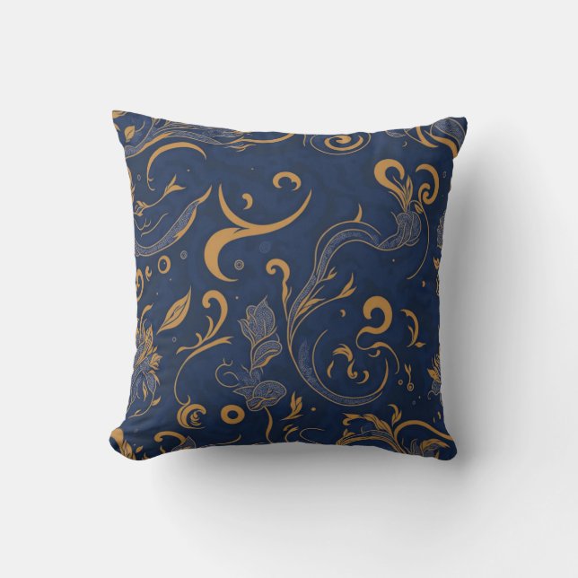 Royal Navy blue orange paisley simple  Throw Pillow (Front)