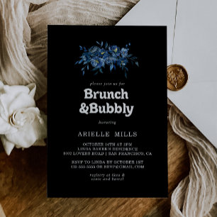 Royal Navy Floral Brunch and Bubbly Bridal Shower Invitation