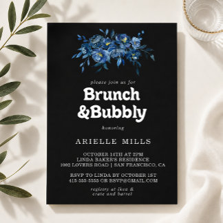 Royal Navy Floral Brunch and Bubbly Bridal Shower Invitation