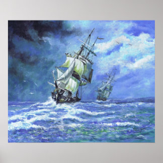 Royal Navy frigates blockading French Coast 1812 Poster