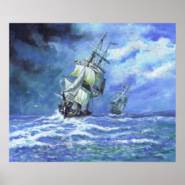 Royal Navy frigates blockading French Coast 1812 Poster (Front)