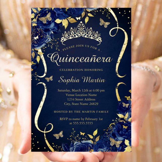 Royal Navy Gold Floral Butterfly Tiara Quinceanera (Creator Uploaded)