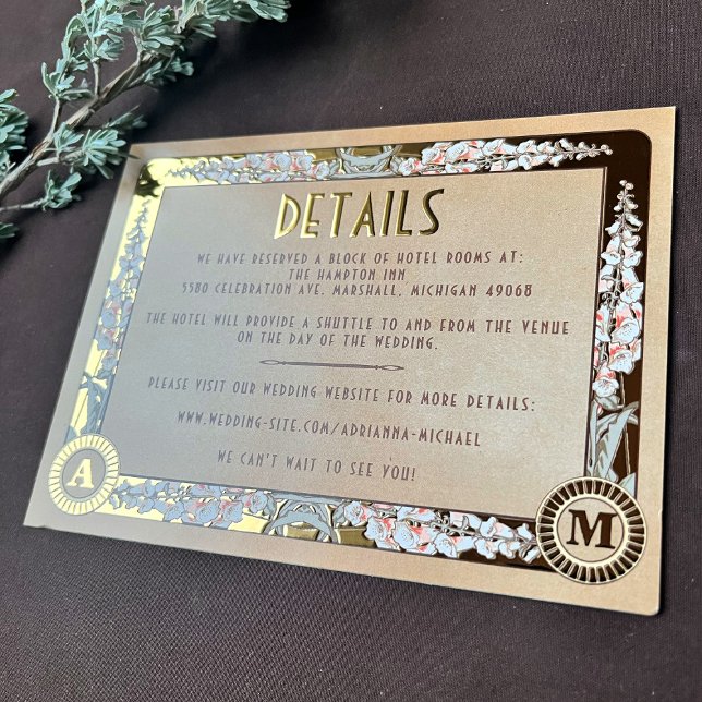 Royal Nouveau Real Foil Wedding Details Card (Creator Uploaded)