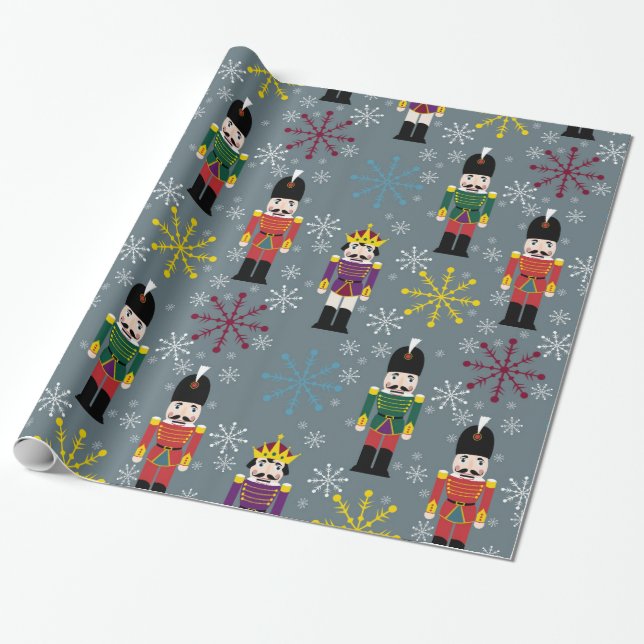 Royal Nutcracker Gift Wrap, Grey Wrapping Paper (Unrolled)