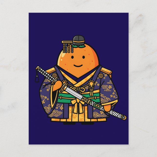 Royal Orange Samurai Officer Japanese Kimono Postcard (Front)
