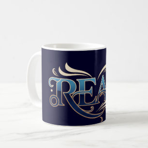 Royal Ornate Blue & Gold "READ" Masterpiece Coffee Mug