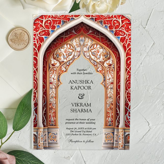 Royal Palace Red Arch Indian Wedding Acrylic Invitations (Creator Uploaded)