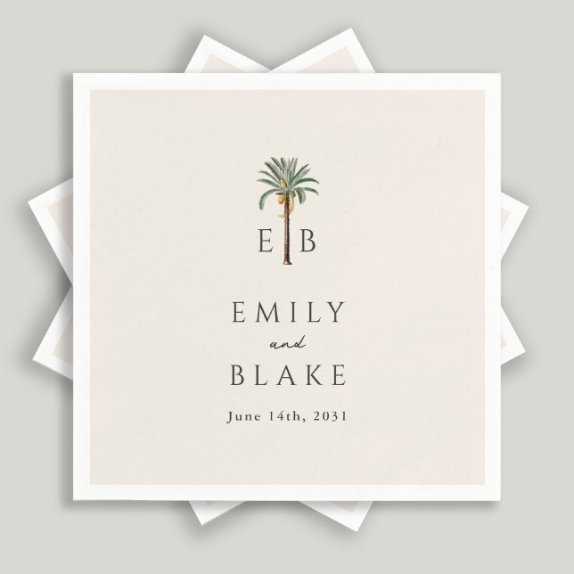 Royal Palm Logo Elegant Tropical Monogram Wedding Napkin (Creator Uploaded)