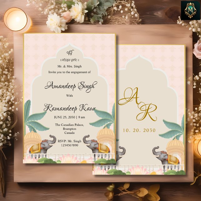 Royal Pastel Mughal thème Sikh Roka invitation (Créateur téléchargé)