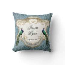 Royal Peacock Blue Personalized Anniversary Pillow