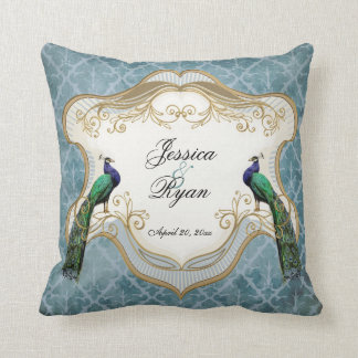 Royal Peacock Blue Personalized Anniversary Pillow