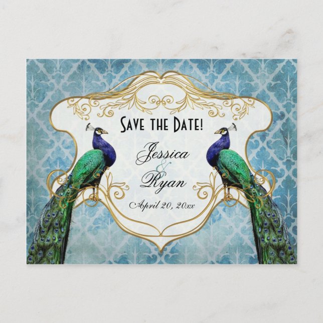 Royal Peacock Blue Save the Date Postcard (Front)