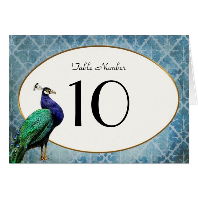 Royal Peacock Blue Table Number Card (Front Horizontal)