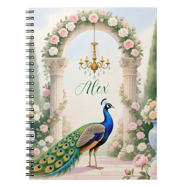 "Royal Peacock Garden" Personalized Spiral Noteboo Notebook (Front)