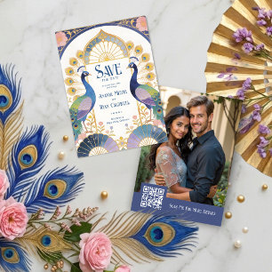 Royal Peacock Gold Arch Wedding QR Photo TLW26 Save The Date