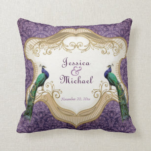 Royal Peacock (Purple) Personalized Anniversary Throw Pillow