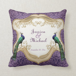 Royal Peacock (Purple) Personalized Anniversary Throw Pillow