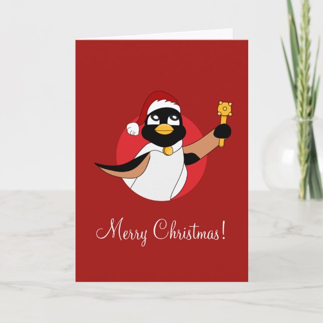 Royal penguin Christmas cartoon Holiday Card (Front)