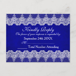 Royal Personalized RSVP Blue Cobalt Lace Postcard
