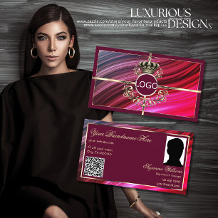 Royal Pink Burgundy Gold Crown Logo Photo QR Code Business Card