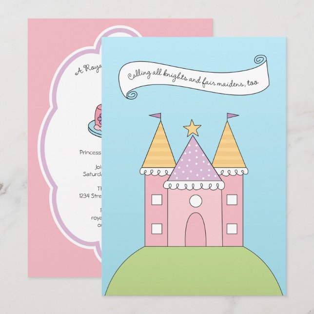 Royal Pink Princess Castle Birthday Party Invitation (Front/Back)