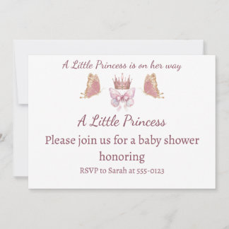 Royal Pink Princess Crown & Bow Girl Baby Shower I Invitation