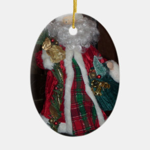 Royal Plaid Hohoho Santa Merry Christmas  Ceramic Ornament