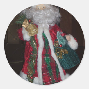 Royal Plaid Hohoho Santa Merry Christmas  Classic Round Sticker