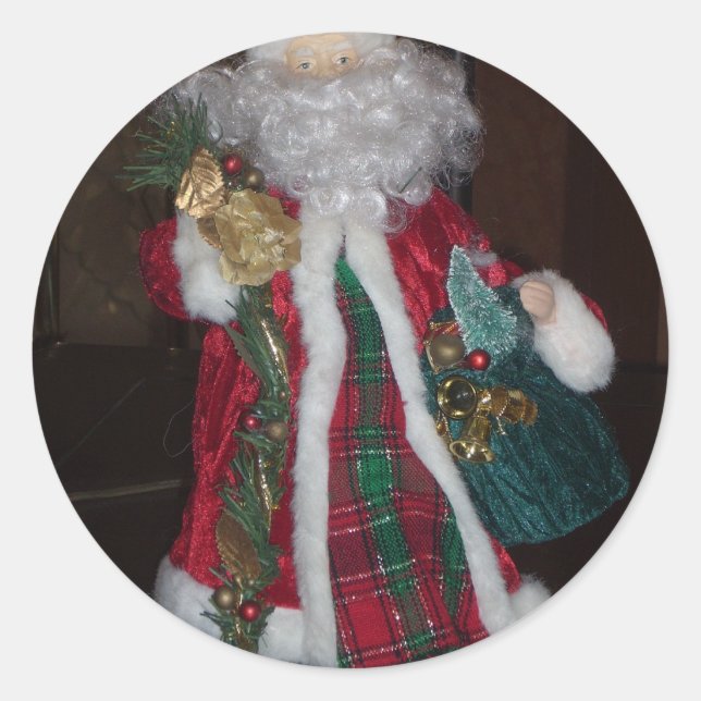 Royal Plaid Hohoho Santa Merry Christmas  Classic Round Sticker (Front)
