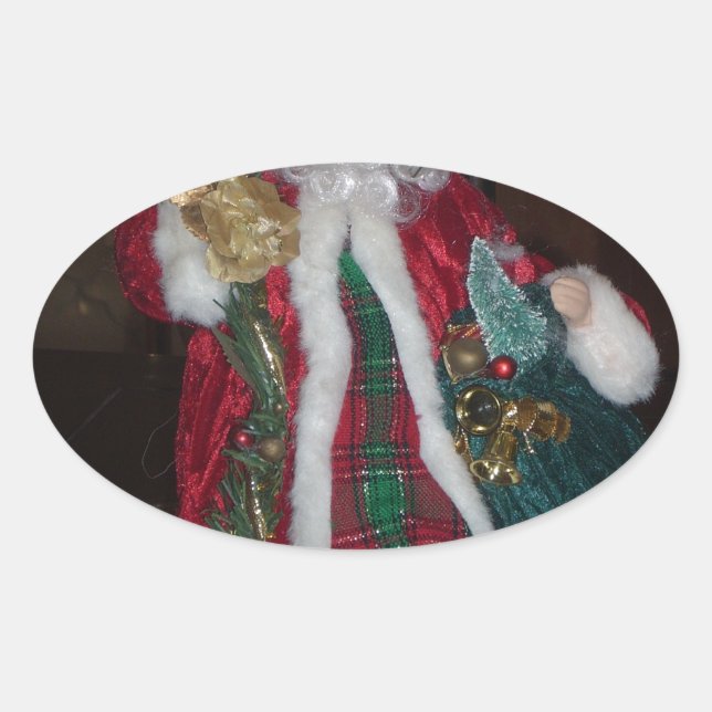 Royal Plaid Hohoho Santa Merry Christmas  Oval Sticker (Front)