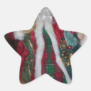 Royal Plaid Hohoho Santa Merry Christmas Star Sticker