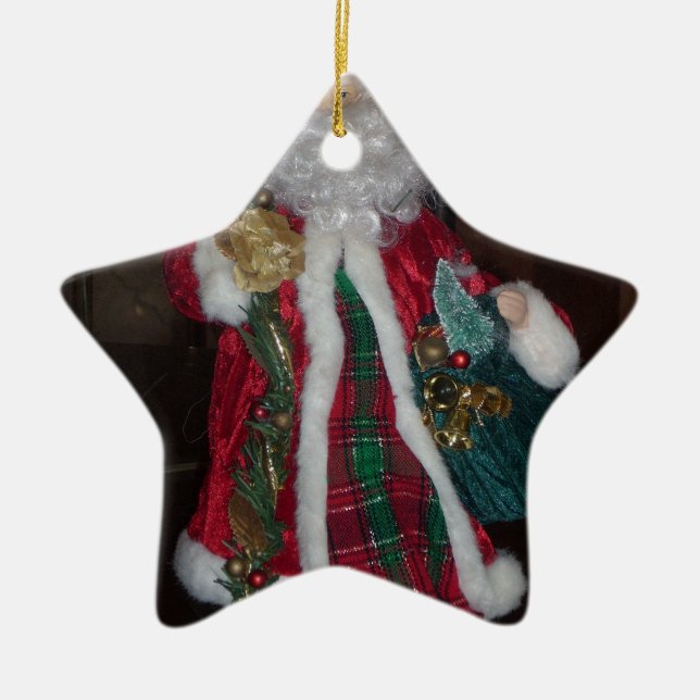 Royal Plaid Santa Collection. Ceramic Ornament (Front)
