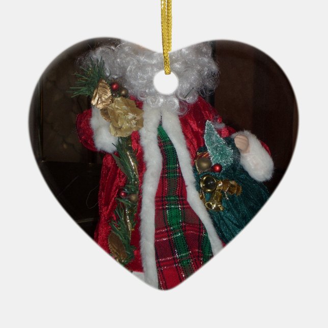 Royal Plaid Santa Collection. Ceramic Ornament (Front)