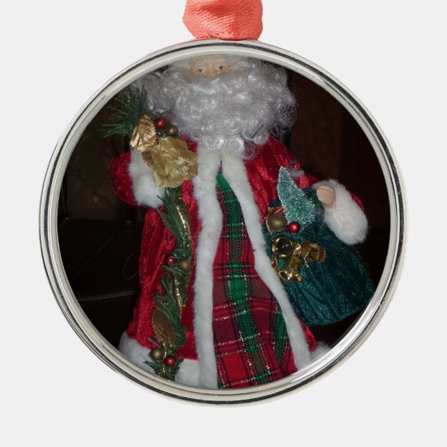Royal Plaid Santa Collection. Metal Ornament (Front)