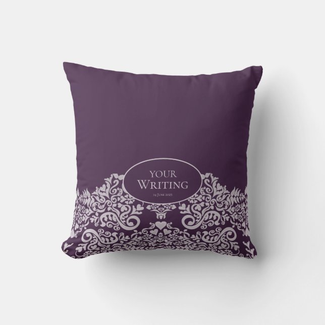 Royal Plum Personalized Damask Throw Pillow (Front)