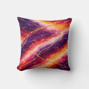 Royal Plum & Raspberry Marble with Gold Veining Throw Pillow