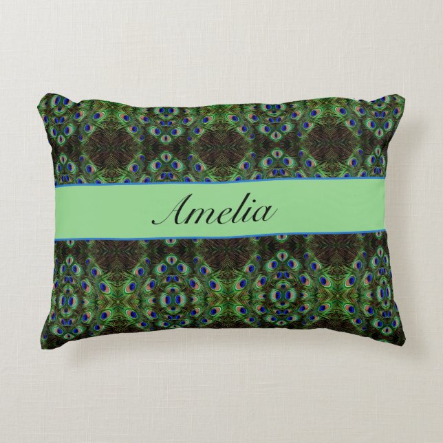 Royal Plumage - Luxe Peacock Feather Pattern  Accent Pillow (Front)