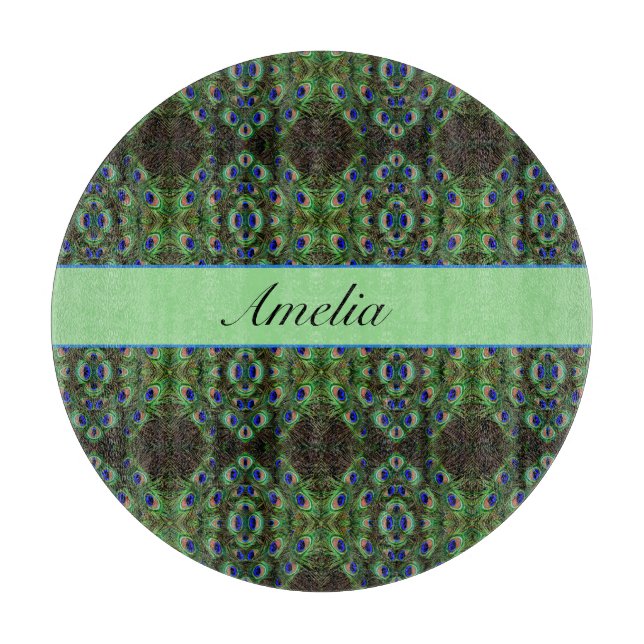 Royal Plumage - Luxe Peacock Feather Pattern  Cutting Board (Front)