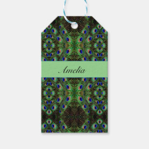 Royal Plumage - Luxe Peacock Feather Pattern Gift Tags