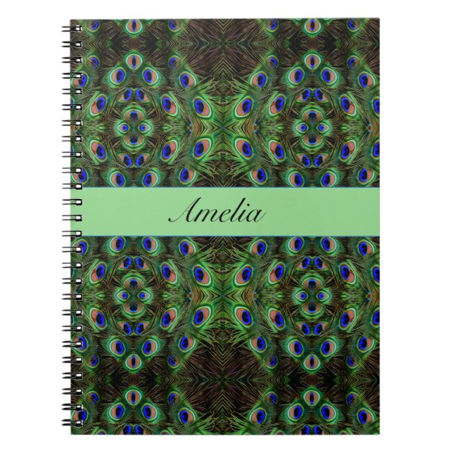 Royal Plumage - Luxe Peacock Feather Pattern  Notebook (Front)