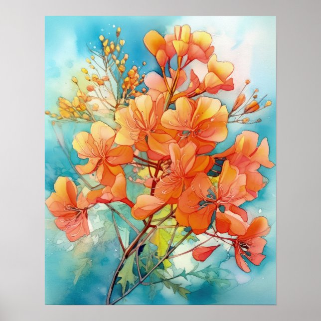 Royal Poinciana Bouquet Watercolor Poster (Front)